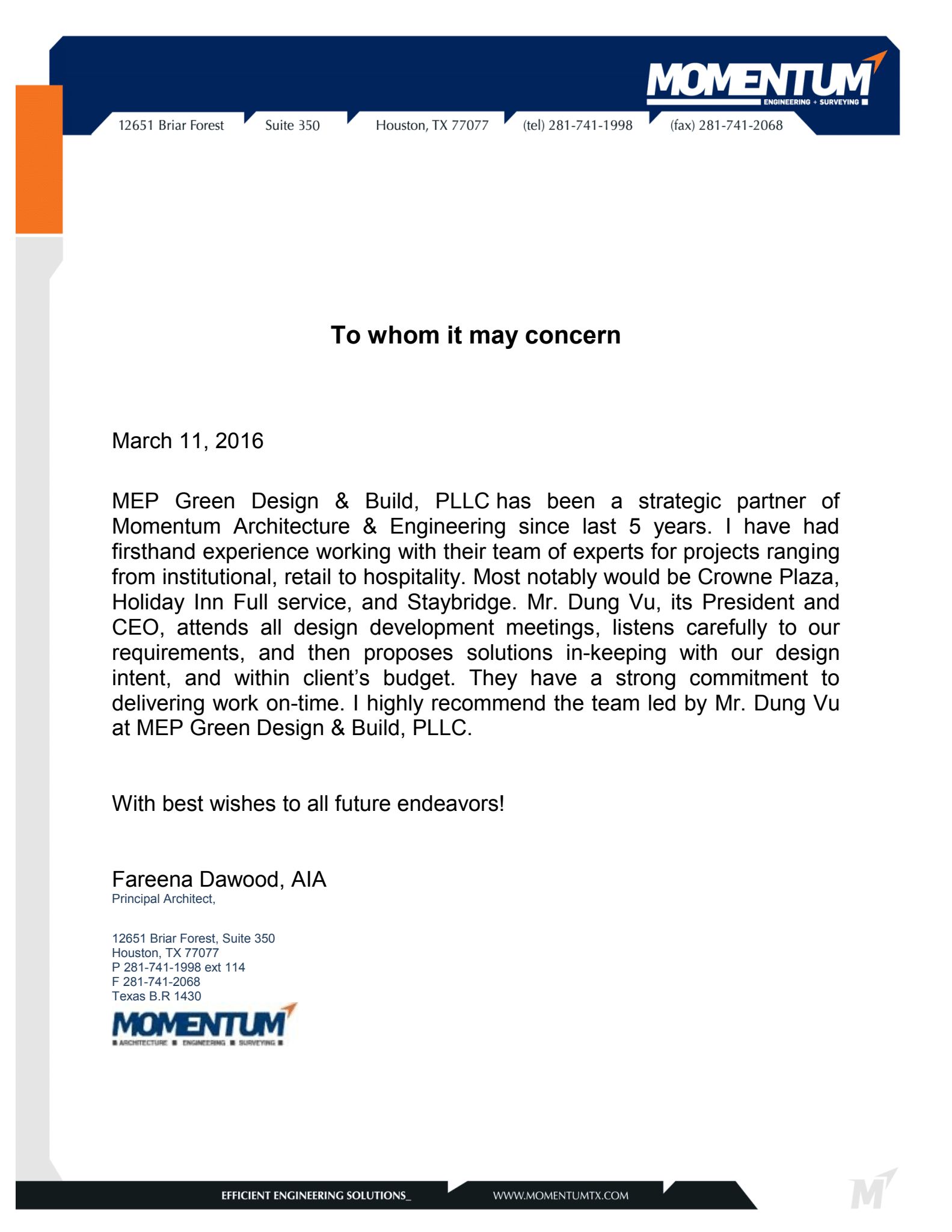 Momentum - MEPG Recommendation Letter