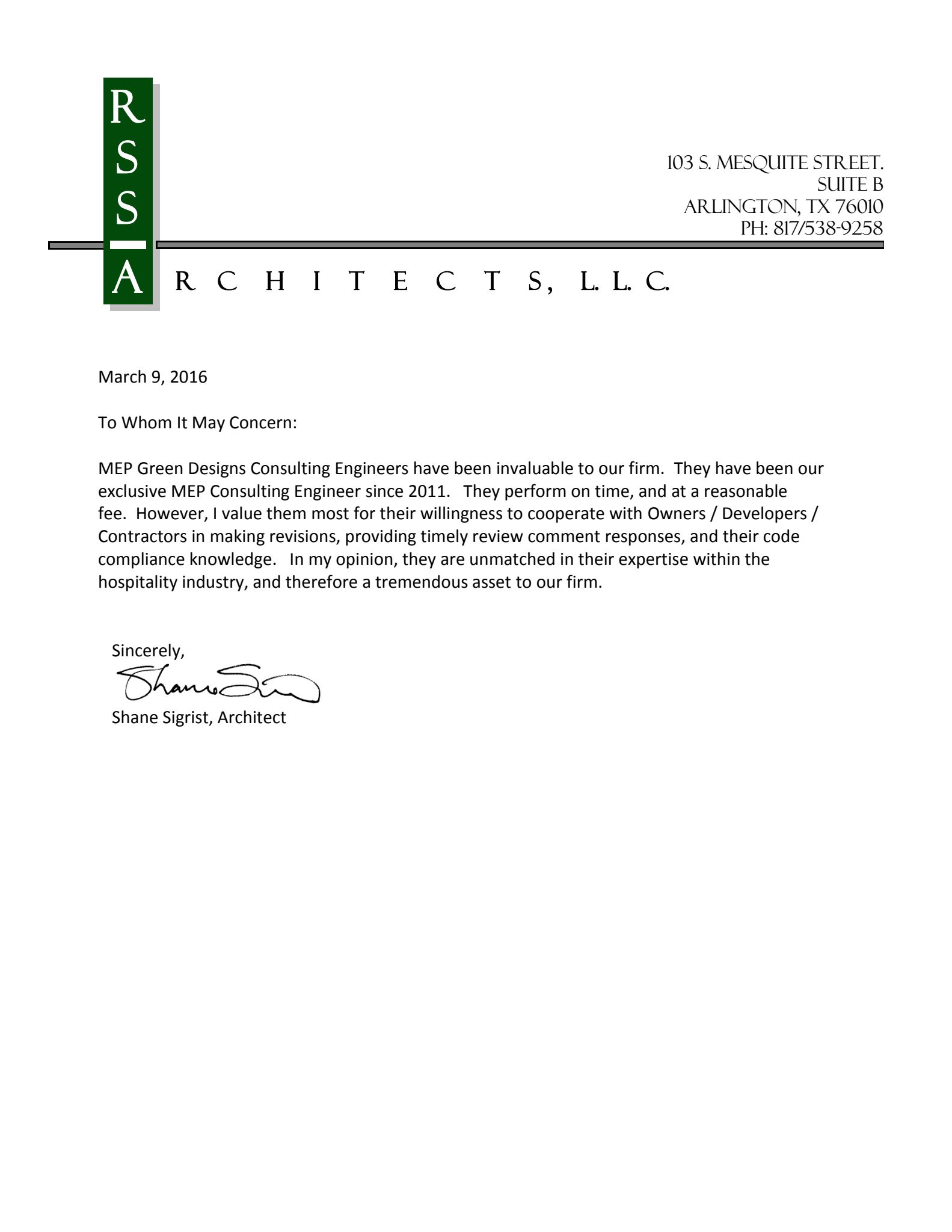 RSS - MEPG Recommendation Letter